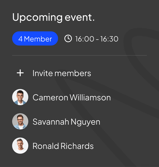 Upcoming meeting and members panel inside PlexiaDesk